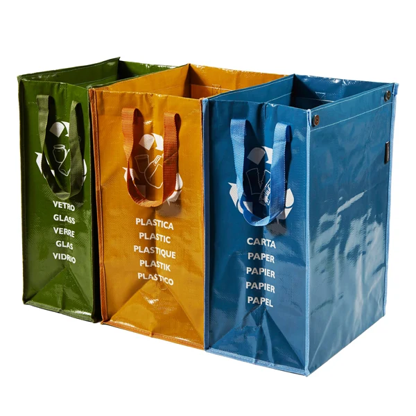 PERFETTO - 0468D - Set Ricicla Bag - 3 contenitori - misure assortite - verde-ocra-blu - Perfetto - 74164 - Conf. da 1 Pz.