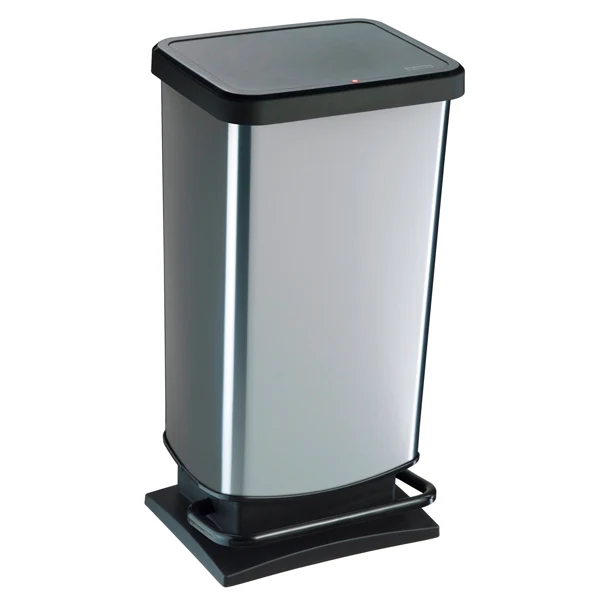 ROTHO - F600060 - Pattumiera a pedale Paso - 35x26x68 cm - 40 L - PPL metallizzato - nero-argento - Rotho - 64308 - Conf. da 1 Pz.