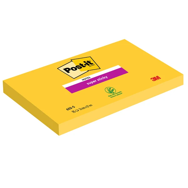 POST-IT - 7100290188 - Blocco foglietti Post-it Super Sticky - 655-S - 76 x 127 mm - giallo oro - 90 fogli - Post-it - 45060 - Conf. da 12 Pz.