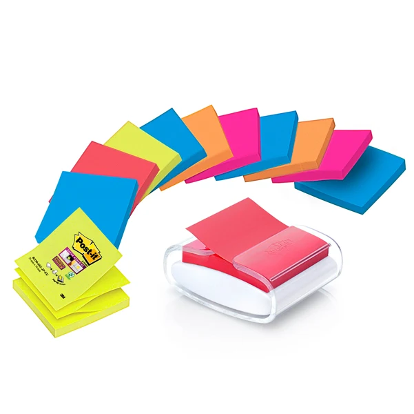 POST-IT - 7100039361 - Dispenser Pro Post-it Super Sticky Z Notes - PRO-W-12SSCOL-R330 - 76 x 76 mm - colori assortiti - Post-it - 12 ricariche di foglietti incluse - 95335 - Conf. da 1 Pz.
