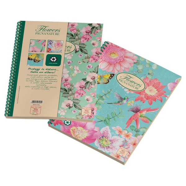PIGNA - 0215124T5 - Maxiquaderno Nature Flowers - spiralato - 225 x 297mm - 4 fori - microperforato - 80 gr - 120 fogli - 5mm - Pigna - 56701 - Conf. da 3 Pz.
