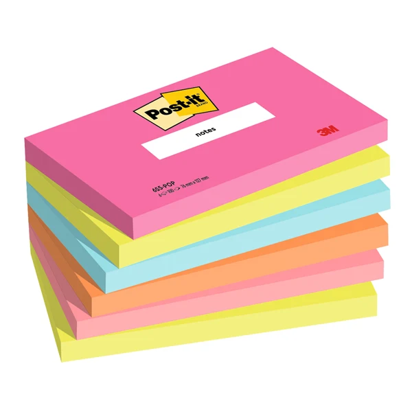 POST-IT - 7100259224 - Blocco Post-it - 655-POP - 76 x 127 mm - 100 fogli - colori Popmistic - Post-it - conf. 6 pezzi - 101850 - Conf. da 1 Pz.