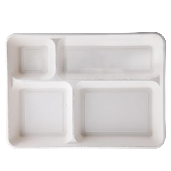 Signor Bio - BTR001BIO40F - Vassoio biodegradabile - 4 scomparti - 37 x 27 x 3,6 cm - canna da zucchero - bianco - Signor Bio - conf. 40 pezzi - 99431 - Conf. da 1 Pz.