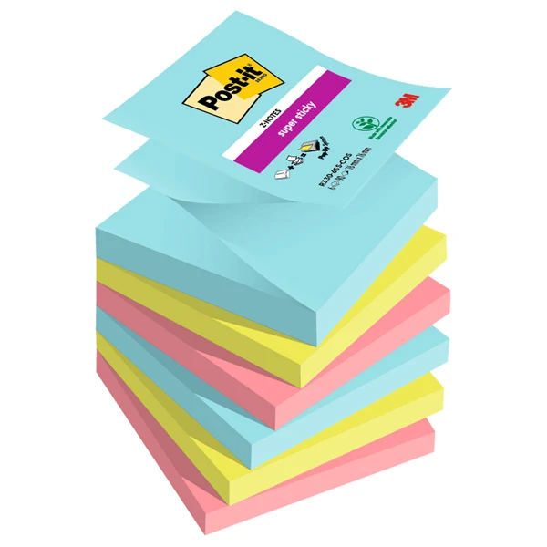 POST-IT - 7100263209 - Blocco Post-it Super Sticky Z Notes - R330-6SS-COS - 76 x 76 mm - colori Cosmic - 90 fogli - Post-it - conf. 6 pezzi - 94355 - Conf. da 1 Pz.