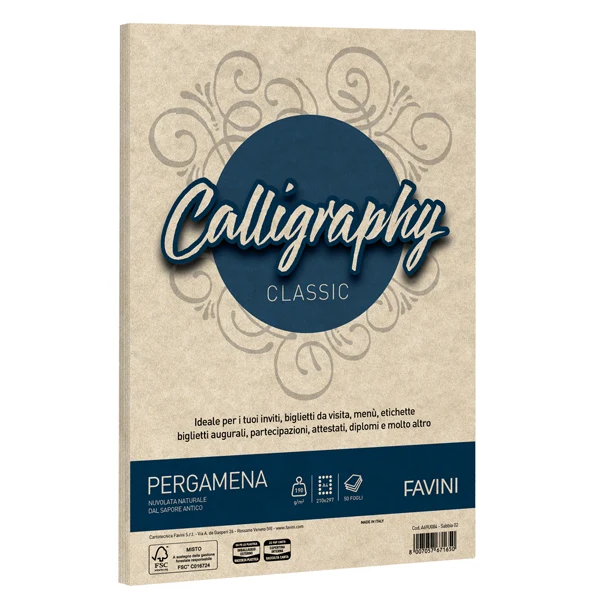 FAVINI - A69U254 - Carta Calligraphy Pergamena - A4 - 190 gr - sabbia 02 - Favini - conf. 250 fogli - 100405 - Conf. da 1 Pz.