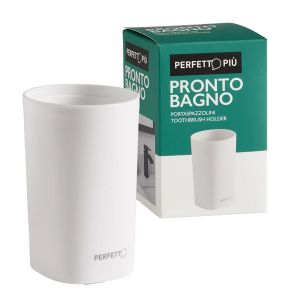 PERFETTO - 12516 - Bicchiere porta spazzolini Pronto Bagno - diametro 8 cm - H 12,5 cm - PPL - bianco - Perfetto - 99824 - Conf. da 1 Pz.