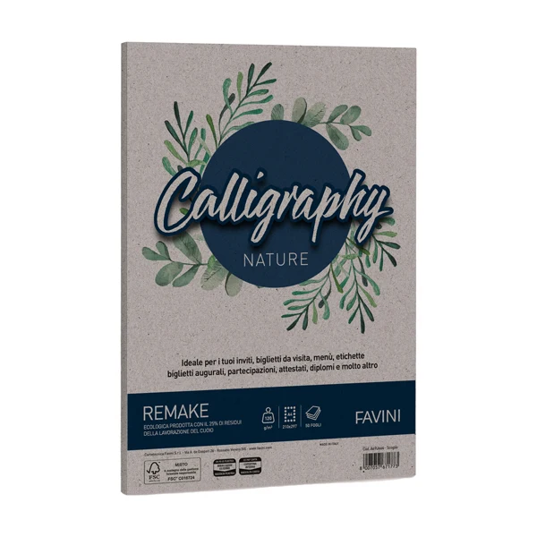 FAVINI - A69U664 - Carta Calligraphy Nature Remake - A4 - 120 gr - scoglio - Favini - conf. 50 fogli - 94644 - Conf. da 1 Pz.