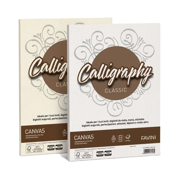 FAVINI - A690314 - Carta Calligraphy Canvas - A4 - 200 gr - bianco 01 - Favini - conf. 50 fogli - 61555 - Conf. da 1 Pz.