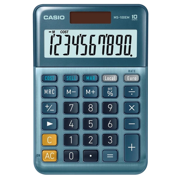 CASIO - MS-100EM-W-EP - Calcolatrice da tavolo MS-100EM - 10 cifre - blu - Casio - 47525 - Conf. da 1 Pz.