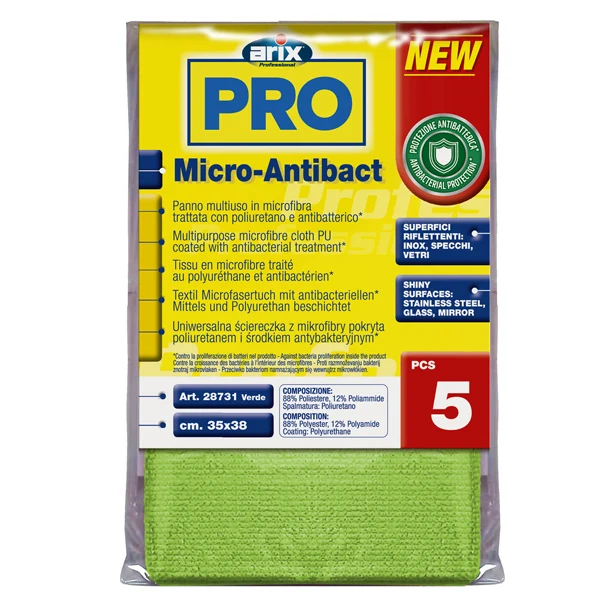 Arix - 3 28731 - Panno multiuso Micro-Antibact - 35 x 38 cm - verde - Arix - conf. 5 pezzi - 103532 - Conf. da 1 Pz.