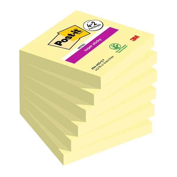 POST-IT - 7100259321 - Blocco foglietti Post-it Super Sticky - 76 x 76 mm - 90 fogli - giallo canary - Post-it - conf. 6 blocchi - 98958 - Conf. da 1 Pz.