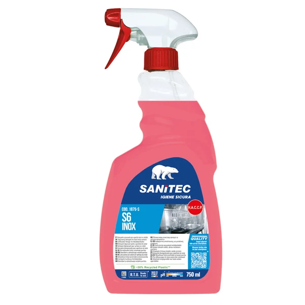 Sanitec - 1875-S - Detergente sgrassante S6 Inox - per superfici - 750 ml - Sanitec - 94895 - Conf. da 1 Pz.