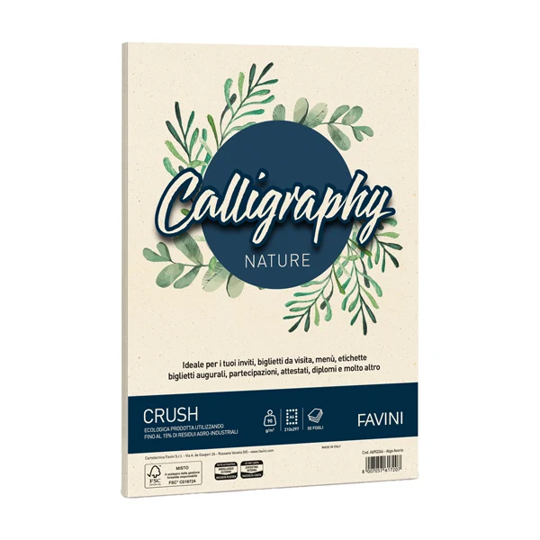 FAVINI - A69Q244 - Carta Calligraphy Nature Crush - A4 - 90 gr - alga - Favini - conf. 50 fogli - 94645 - Conf. da 1 Pz.