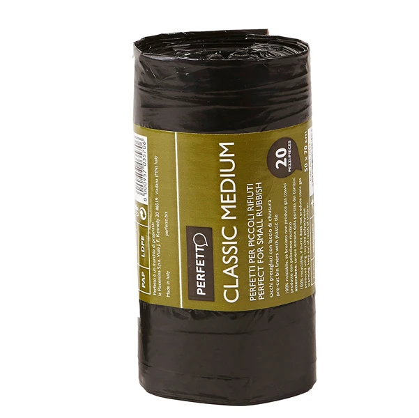 PERFETTO - 0357 - Sacchi per rifiuti Classic Small - 55x70 cm - 45 L - 10 micron - nero - Perfetto - rotolo da 20 sacchetti - 74179 - Conf. da 1 Pz.