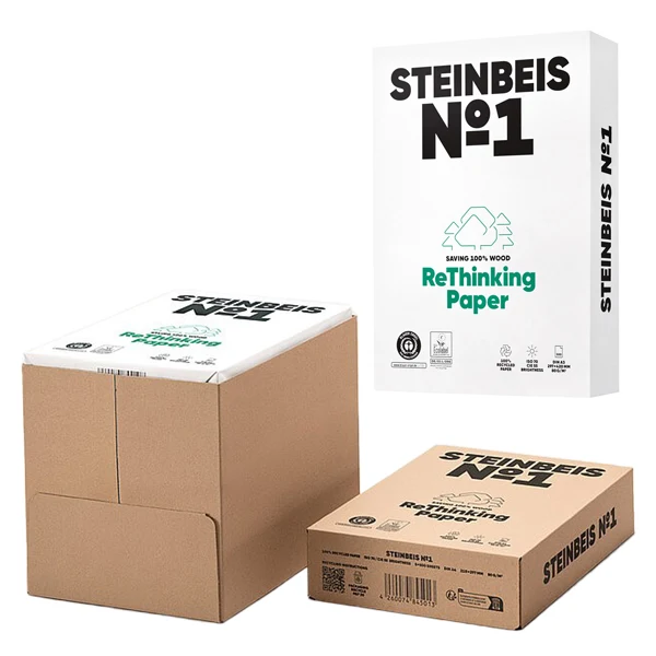 STEINBEIS - 6832 - Carta riciclata al 100% senza legno - A3 - 80 gr - bianco - Steinbeis - conf. 500 fogli - 71480 - Conf. da 5 Pz.