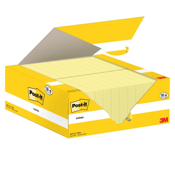 POST-IT - 7100317764 - Blocco foglietti Post-it Notes - 653-CY-VP24 - 38 x 51 mm - giallo Canary - 100 fogli - Post-it - conf. 24 blocchi - 101855 - Conf. da 1 Pz.