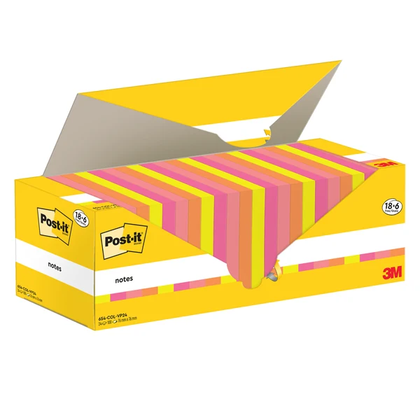 POST-IT - 7100317837 - Blocco foglietti Post-it - 654-COL-VP24 - 76 x 76 mm - colori assortiti - 90 fogli - Post-it - conf. 24 blocchi - 101847 - Conf. da 1 Pz.
