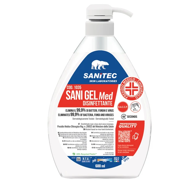 Sanitec - 1035 - Igienizzante mani Sani Gel Med - dispenser 600 ml - non profumato - Sanitec - 93502 - Conf. da 1 Pz.
