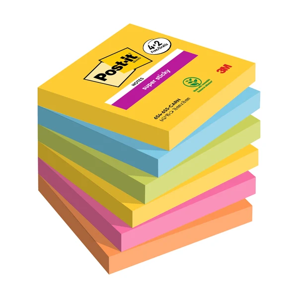 POST-IT - 7100259230 - Blocco foglietti Post-it Super Sticky Carnival - 76 x 76 mm - 90 fogli - Post-it - conf. 6 blocchi - 98956 - Conf. da 1 Pz.