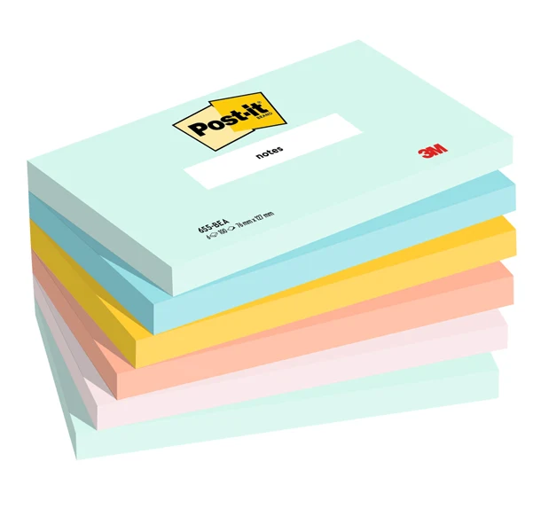 POST-IT - 7100259082 - Blocco Post-it - 655-BEA - 76 x 127 mm - colori Beachside - 100 fogli - Post-it - conf. 6 pezzi - 95659 - Conf. da 1 Pz.