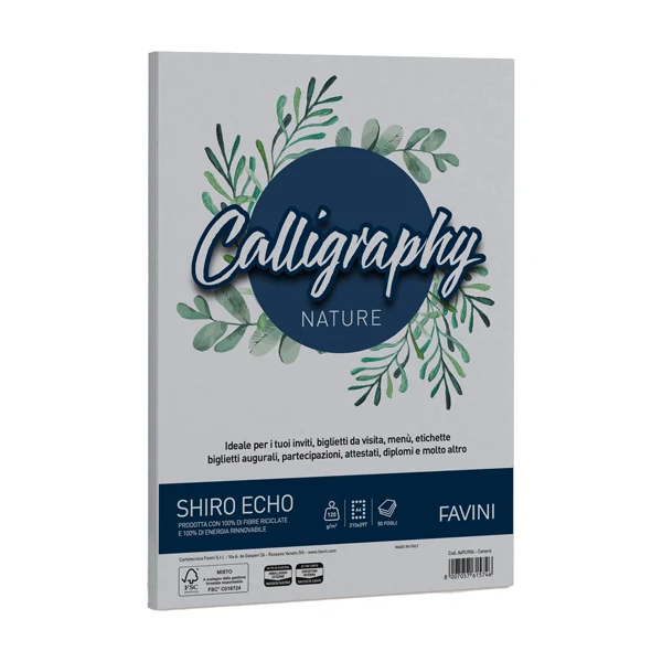 FAVINI - A69U904 - Carta Calligraphy Nature Shiro Eco - A4 - 120 gr - cenere - Favini - conf. 50 fogli - 94651 - Conf. da 1 Pz.