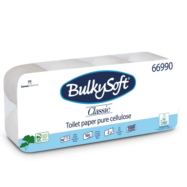BulkySoft - 66990 - Carta igienica Classic - 2 veli - 16 gr - diametro 9,8 cm - 10 cm x16,8 mt - 160 strappi - BulkySoft - pacco 10 rotoli - 82495 - Conf. da 1 Pz.