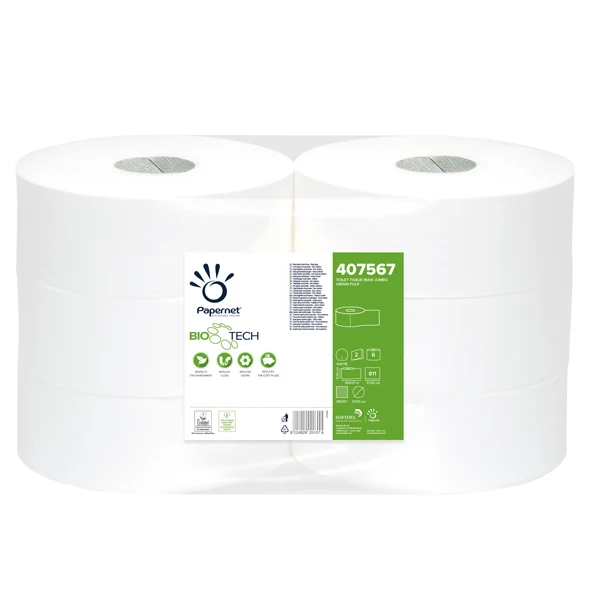 PAPERNET - 407567 - Carta igienica Maxi Jumbo Bio Tech - 2 veli - microgoffrata - 16,5 gr - diametro 27 cm - 9,5 cm x 300 mt - Papernet - 67491 - Conf. da 6 Pz.