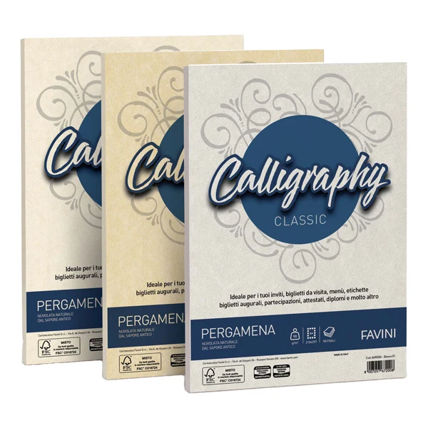 FAVINI - A69Q204 - Carta Calligraphy Pergamena - A4 - 90 gr - naturale 06 - Favini - conf. 50 fogli - 53623 - Conf. da 1 Pz.