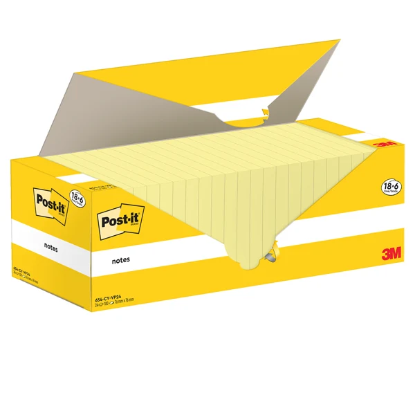 POST-IT - 7100319213 - Blocco foglietti Post-it Notes - 654-CY-VP24 - 76 x 76 mm - giallo Canary - 100 fogli - Post-it - conf. 24 blocchi - 101856 - Conf. da 1 Pz.