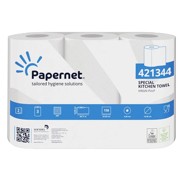 PAPERNET - 421344 - Rotolo asciugatutto professionale - 2 veli - 23 cm x 38,71 m - 158 strappi - bianco - Papernet - pacco 3 rotoli - 101953 - Conf. da 1 Pz.