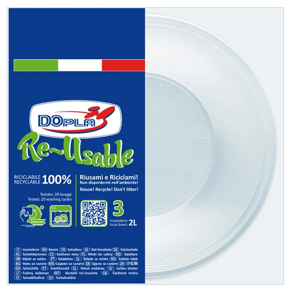 DOPLA - 34034 - Insalatiera riutilizzabile - rotonda - diametro 13,5 cm - 2 L - PS reuse - bianco - Dopla - conf. 3 pezzi - 101416 - Conf. da 1 Pz.