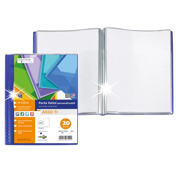 SEI ROTA - 57262007 - Portalistini Asso TI - personalizzabile - PP liscio - 15 x 21 cm - 20 buste - blu - Sei Rota - 100757 - Conf. da 1 Pz.