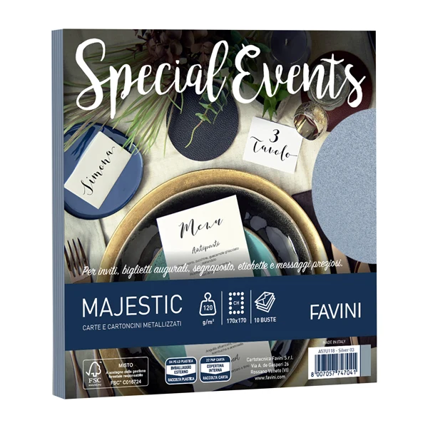FAVINI - A57U118 - Busta Special Events - 170 x 170 mm - 120 gr - argento - Favini - conf. 10 buste - 100443 - Conf. da 1 Pz.