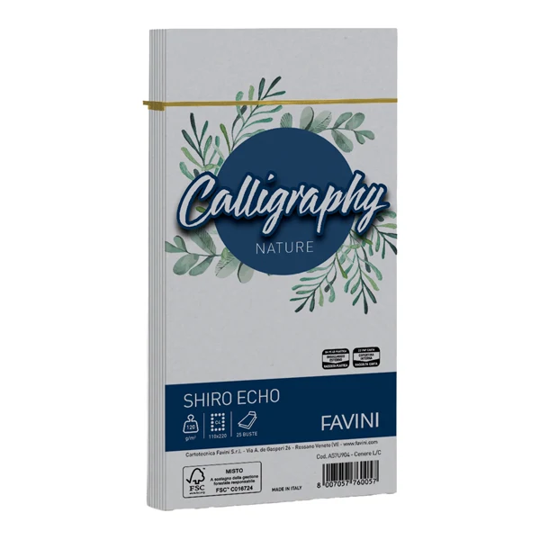 FAVINI - A57U904 - Busta Calligraphy Shiro Eco - 110 x 220 mm - 120 gr - cenere - Favini - conf. 25 pezzi - 100426 - Conf. da 1 Pz.