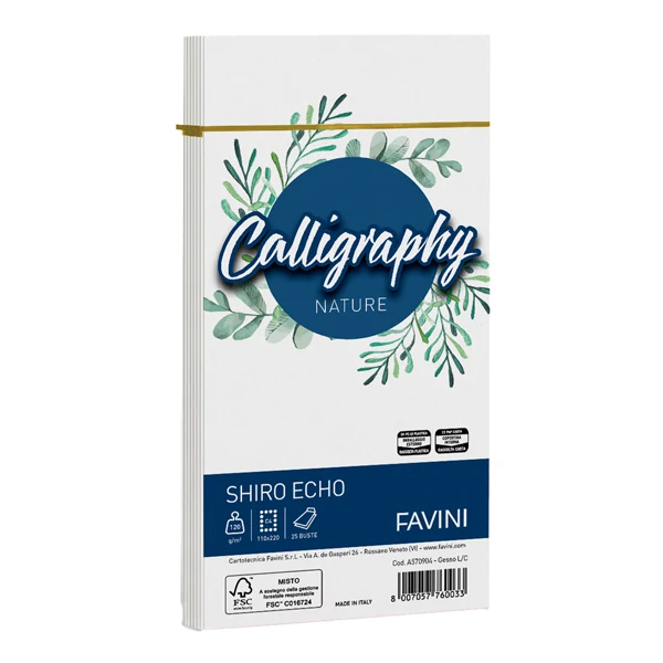 FAVINI - A570904 - Busta Calligraphy Shiro Eco - 110 x 220 mm - 120 gr - gesso - Favini - conf. 25 pezzi - 100424 - Conf. da 1 Pz.