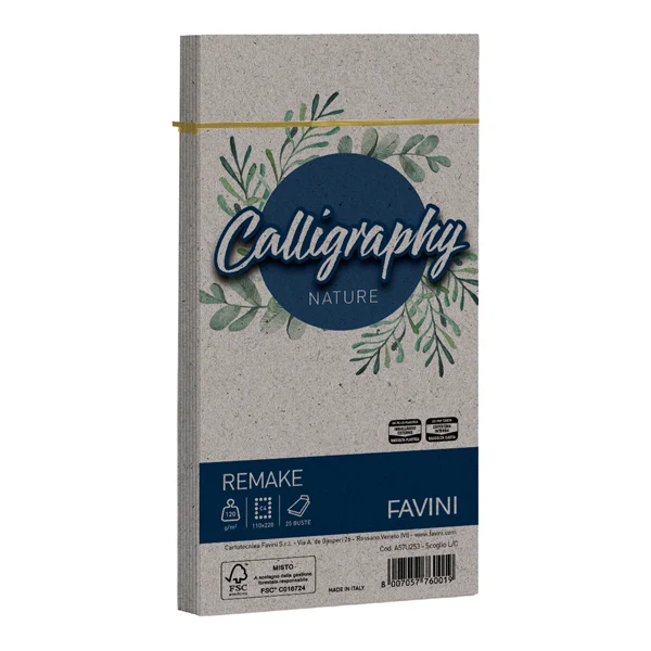 FAVINI - A57U253 - Busta Calligraphy Remake - 110 x 220 mm - 120 gr - scoglio - Favini - conf. 25 pezzi - 100423 - Conf. da 1 Pz.