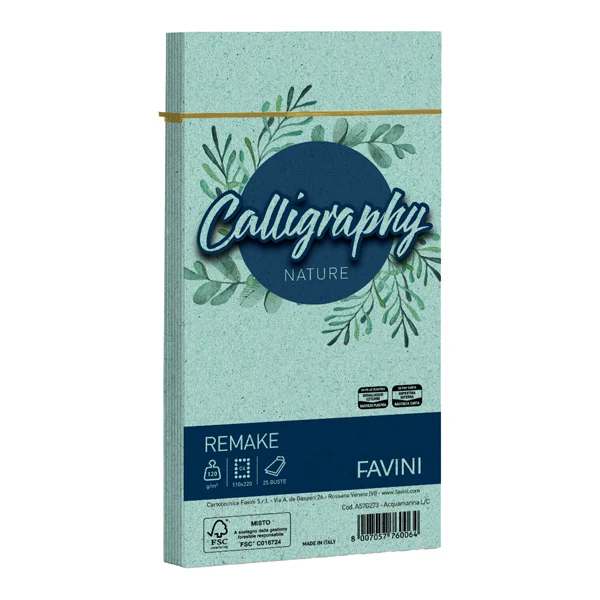 FAVINI - A57G273 - Busta Calligraphy Remake - 110 x 220 mm - 120 gr - acquamarina - Favini - conf. 25 pezzi - 100421 - Conf. da 1 Pz.