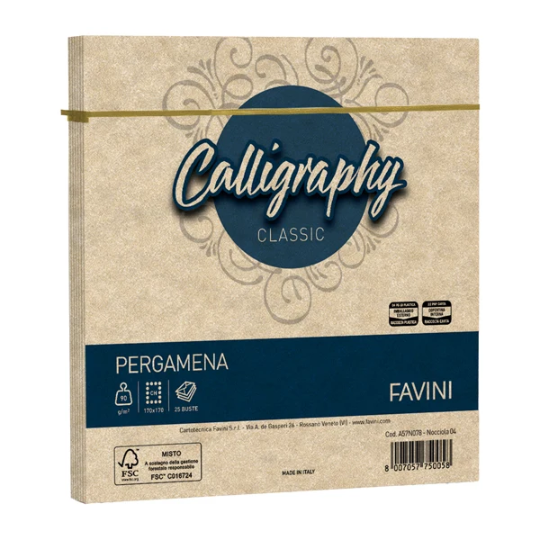 FAVINI - A57N078 - Busta Calligraphy Pergamena - 170 x 170 mm - 90 gr - nocciola 04 - Favini - conf. 25 pezzi - 100415 - Conf. da 1 Pz.