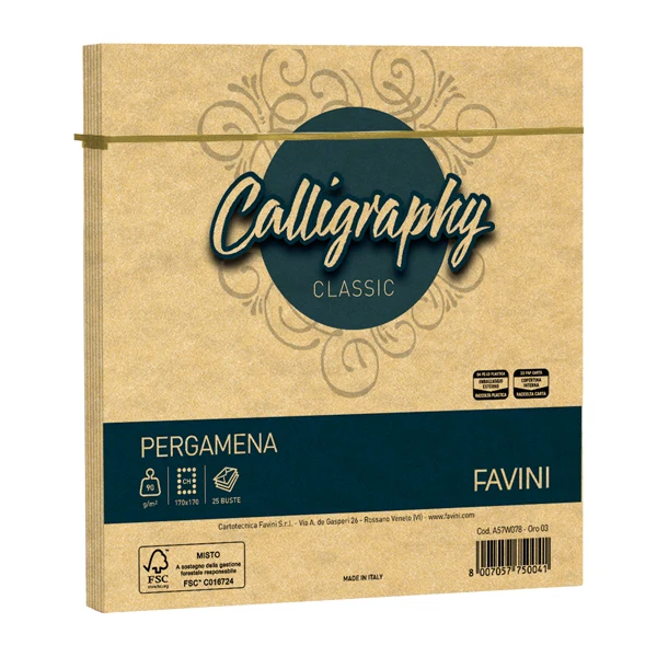 FAVINI - A57W078 - Busta Calligraphy Pergamena - 170 x 170 mm - 90 gr - oro 03 - Favini - conf. 25 pezzi - 100414 - Conf. da 1 Pz.