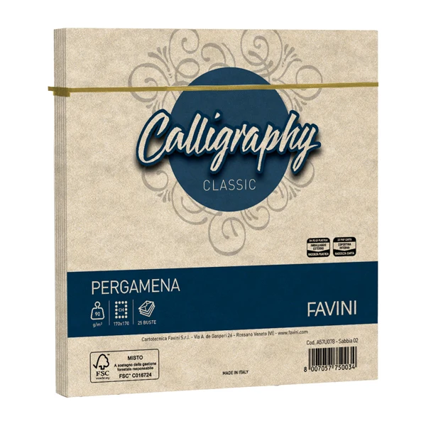 FAVINI - A57U078 - Busta Calligraphy Pergamena - 170 x 170 mm - 90 gr - sabbia 02 - Favini - conf. 25 pezzi - 100413 - Conf. da 1 Pz.