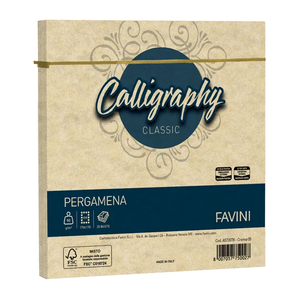 FAVINI - A572078 - Busta Calligraphy Pergamena - 170 x 170 mm - 90 gr - crema 05 - Favini - conf. 25 pezzi - 100412 - Conf. da 1 Pz.