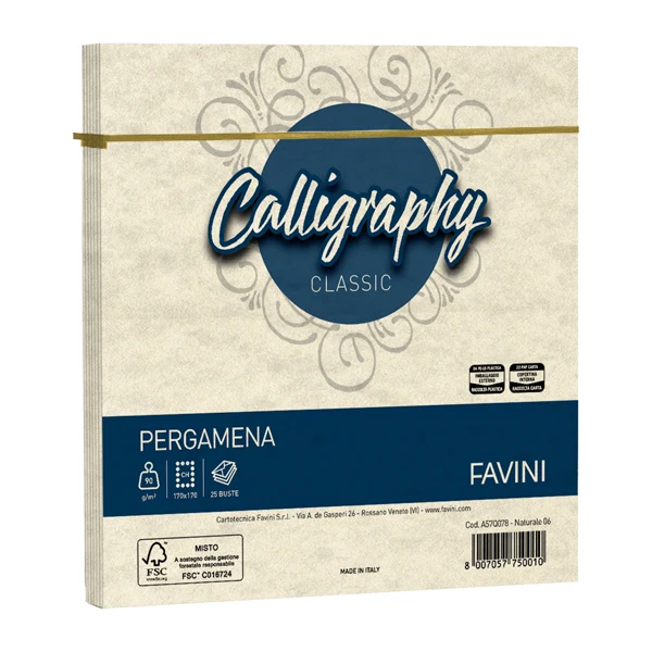 FAVINI - A57Q078 - Busta Calligraphy Pergamena - 170 x 170 mm - 90 gr - naturale 06 - Favini - conf. 25 pezzi - 100411 - Conf. da 1 Pz.