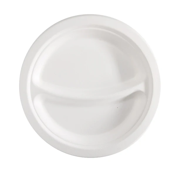 Signor Bio - BPC005BIO50B - Piatto piano a 2 scomparti monouso - rotondo - diametro 23 cm - canna da zucchero - bianco - Signor Bio - conf. 50 pezzi - 100168 - Conf. da 1 Pz.