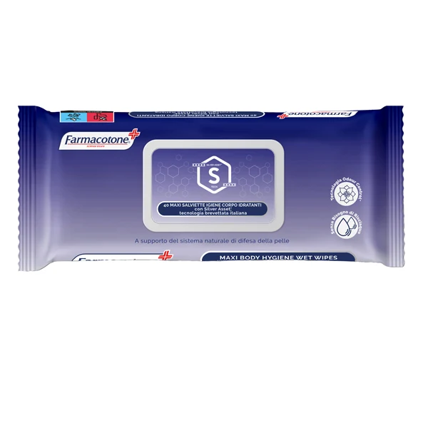 FARMACOTONE - 3625FC - Salviette maxi igiene corpo Silver Asset - idratanti - Farmacotone - conf. 40 pezzi - 97050 - Conf. da 1 Pz.