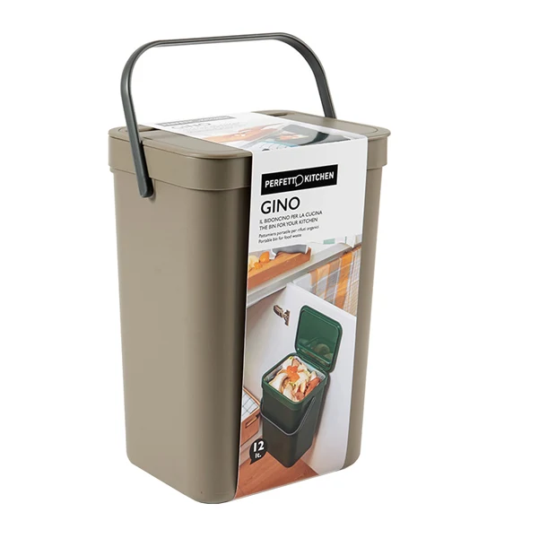 PERFETTO - 29126 - Pattumiera Gino - per rifiuti organici - 24 x 19 x 35,5 cm - 12 lt - marrone - Perfetto - 94947 - Conf. da 1 Pz.