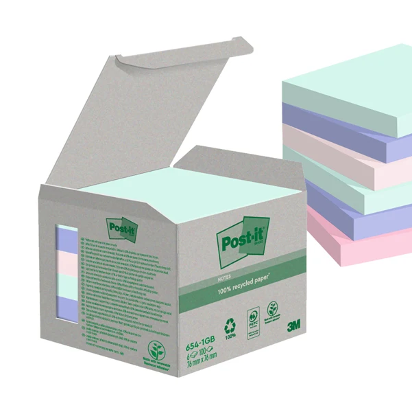 POST-IT - 7100259123 - Blocco Post-it Green - 654-1GB - 76 x 76 mm - natural - 100 fogli - Post-it - conf. 6 pezzi - 94385 - Conf. da 1 Pz.