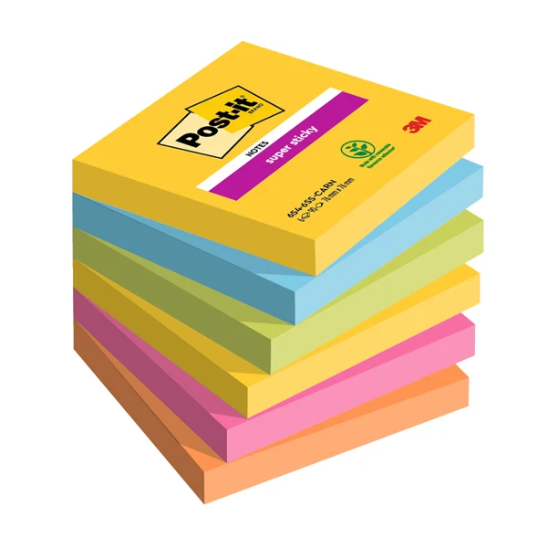 POST-IT - 7100265522 - Blocco Post-it Super Sticky - 654-6SS-CARN - 76 x 76 mm - colori Carnival - 90 fogli - Post-it - conf- 6 pezzi - 94377 - Conf. da 1 Pz.