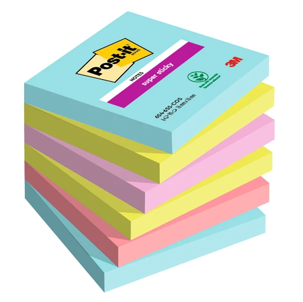 POST-IT - 7100263206 - Blocco Post-it Super Sticky - 654-6SS-COS - 76 x 76 mm - colori Cosmic - 90 fogli - Post-it - conf. 6 pezzi - 94374 - Conf. da 1 Pz.