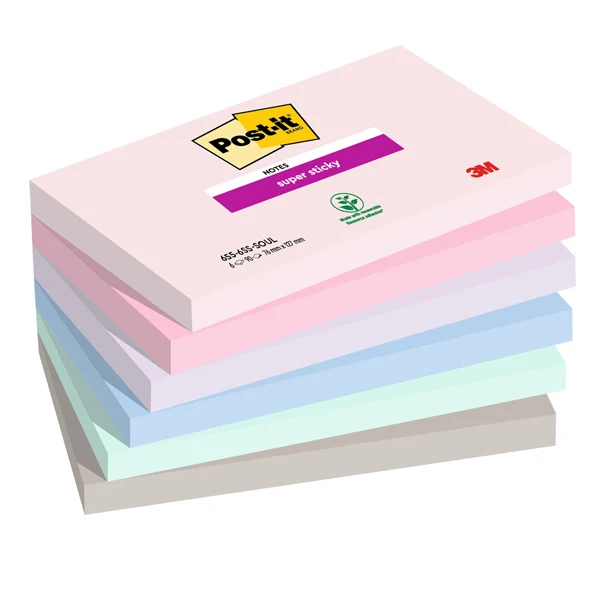 POST-IT - 7100259202 - Blocco Post-it Super Sticky - 655-6SS-SOUL - 76 x 127 mm - colori Soulful - 90 fogli - Post-it - conf. 6 pezzi - 94369 - Conf. da 1 Pz.