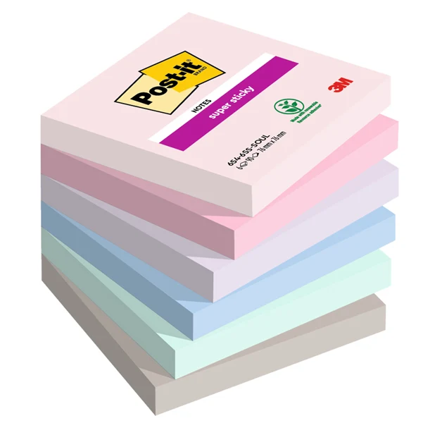 POST-IT - 7100259204 - Blocco Post-it Super Sticky - 654-6SS-SOUL - 76 x 76 mm - colori Soulful - 90 fogli - Post-it - conf. 6 pezzi - 94368 - Conf. da 1 Pz.